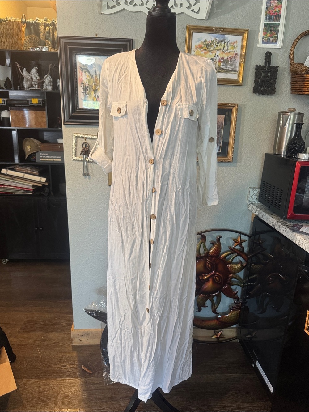 Effortless White Button-Down Maxi Shirt Cover-up Dress